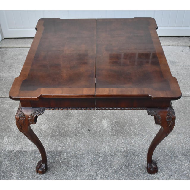 Henredon Mahogany Burl Wood Table Chippendale Butterfly Leaf Ball Claw Feet For Sale - Image 12 of 17
