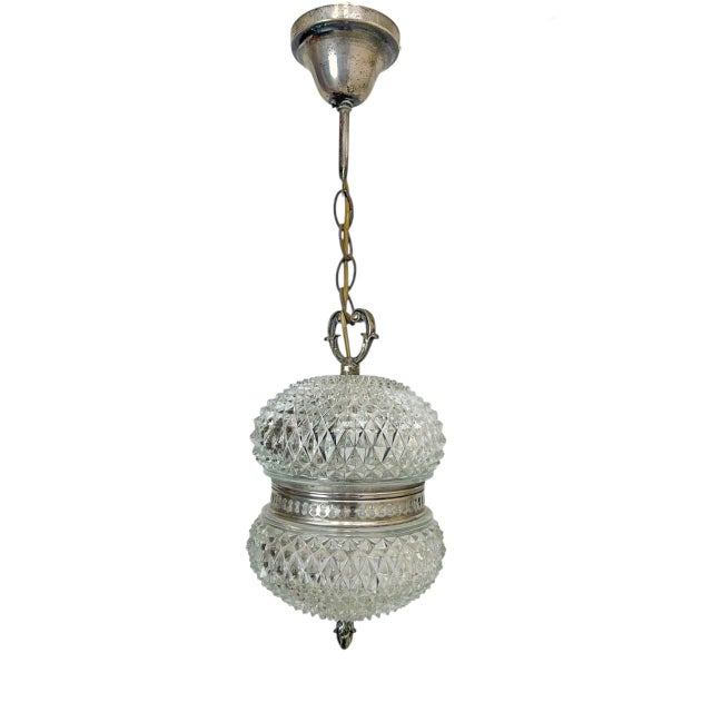 Vintage French Cut Pressed Glass Spheres Pendant Lamp, 1940s For Sale - Image 9 of 10