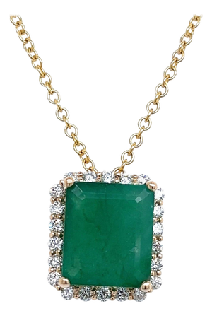 Natural Emerald Diamond Pendant Necklace 14k Yellow Gold 5.05 TCW Certified