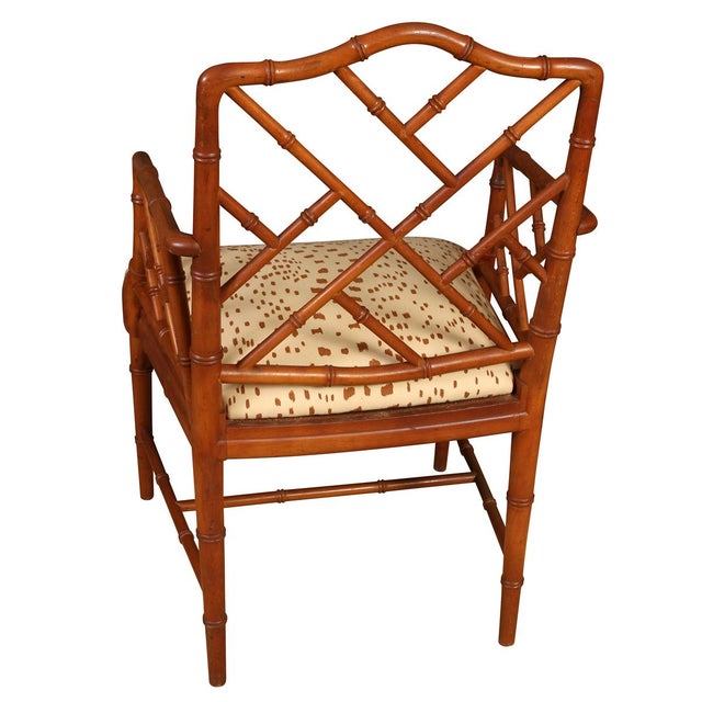 Hollywood Regency Chinese Chippendale Single Bamboo Chair With Lattice Back and Les Touches Fabric Seat For Sale - Image 3 of 3