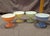 A highly collectible set of four vintage footed sherbet/dessert dishes from the 1940s, manufactured by the Hazel-Atlas...