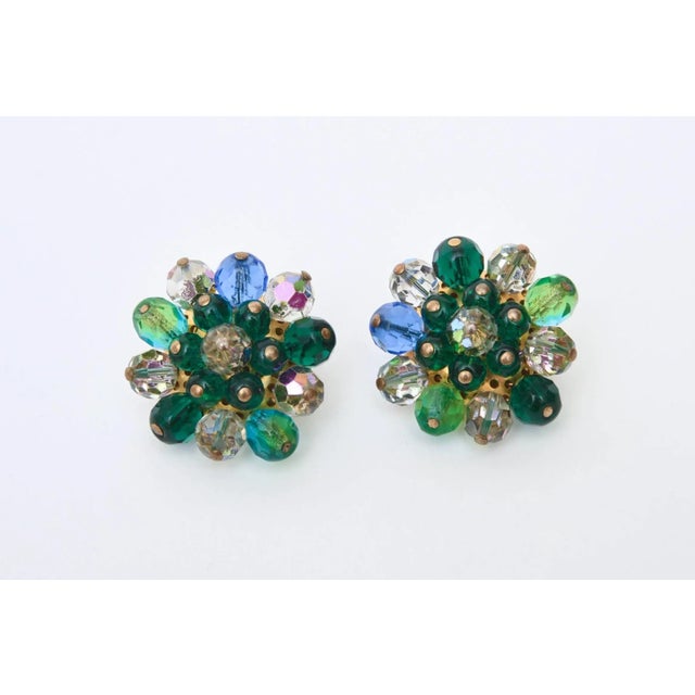 Glass Vintage Elsa Schiaparelli Turquoise & Green Glass Strand Necklace With Clip on Earrings - 3 Pieces For Sale - Image 7 of 10