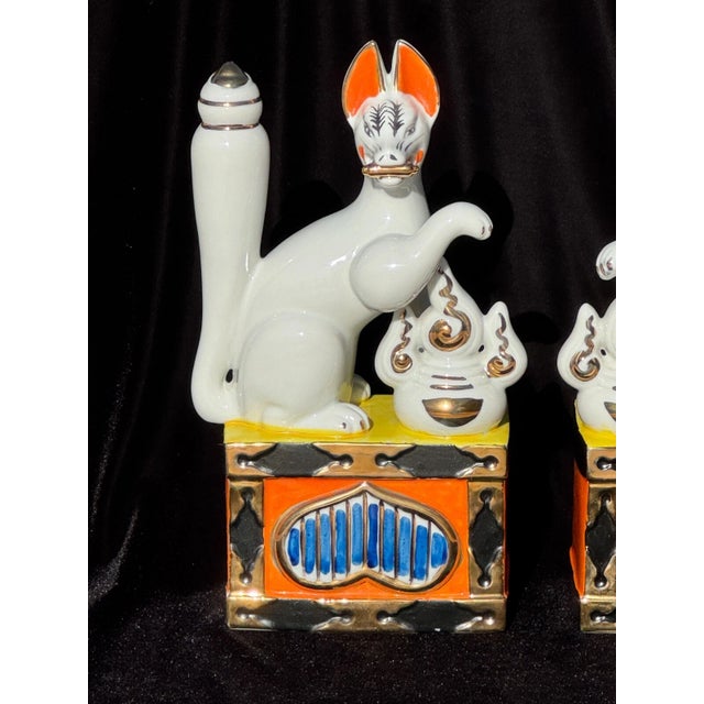 1. Large Mid-Century Japanese Porcelain Inari Fox Statues, Pair For Sale - Image 4 of 13