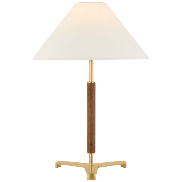 Ray Booth by Visual Comfort Signature Amaya 20" Table Lamp in Antique-Burnished Brass and Walnut with Linen Shade For Sale