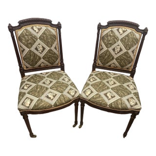 A Pair of Mid 20th Century French Louis XVI Style Accent Chairs With New Classic Upholstery Versace Style For Sale