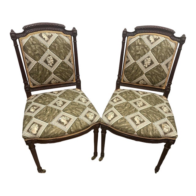 A Pair of Mid 20th Century French Louis XVI Style Accent Chairs With New Classic Upholstery Versace Style For Sale