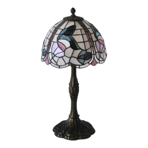 Vintage Tiffany Style Art Nouveau Stained Glass Hummingbird Floral Theme Table Lamp