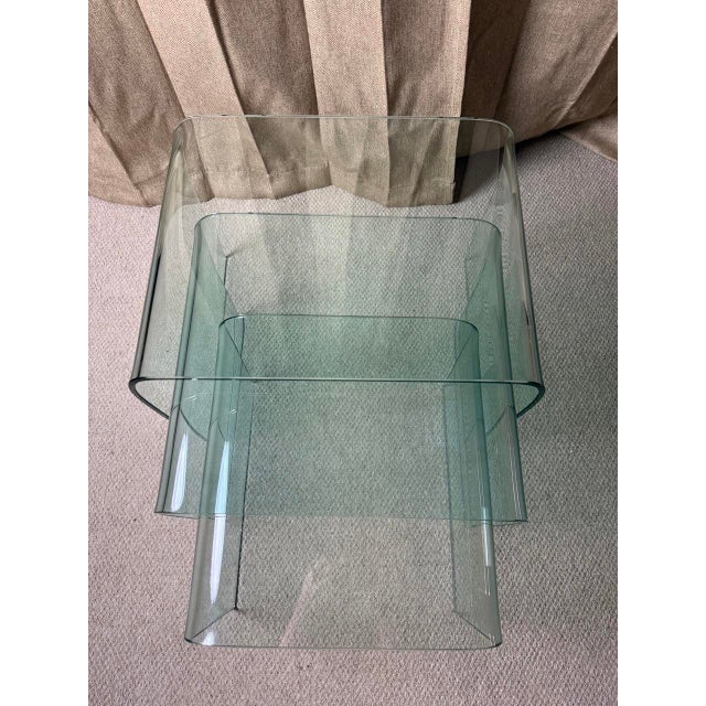 Curved Glass Table in the style of Angelo Cortesi, 1970s, Set of 3 For Sale - Image 4 of 6