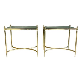 Mid-Century Brass and Smoked Glass Tables, 1950s, Set of 2 For Sale