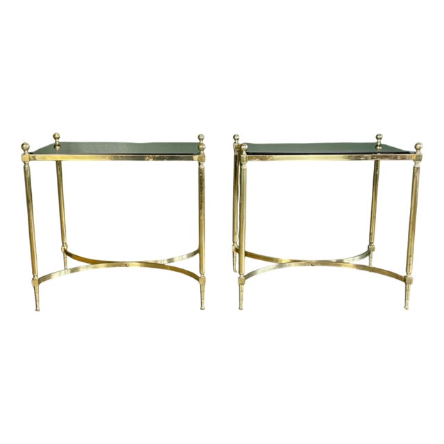 Mid-Century Brass and Smoked Glass Tables, 1950s, Set of 2 For Sale
