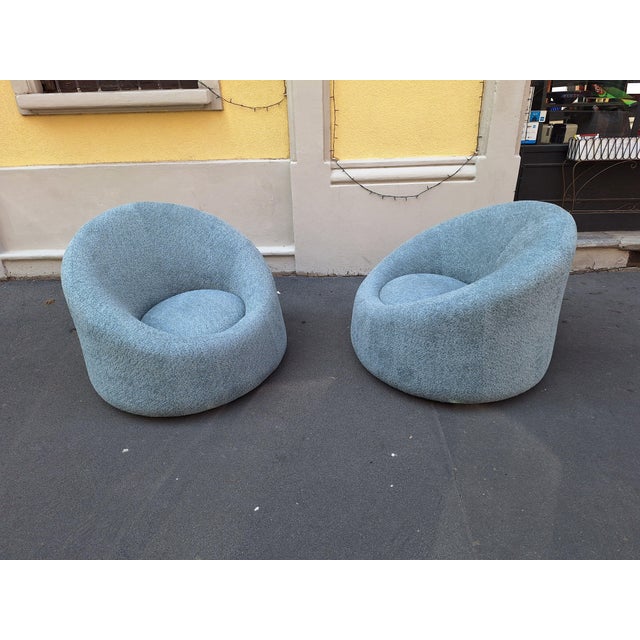 Blue Set of Vintage Tub Chairs in Light Blue Bouclé Fabric, 2000s For Sale - Image 8 of 13