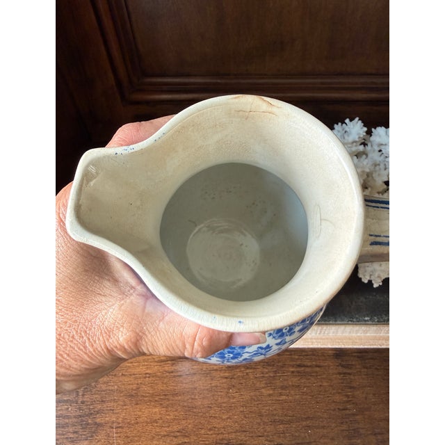 Blue Antique W. Ridgway Blue White Transferware Pitcher, English Ironstone Water Jug, Victorian Floral Chinoiserie, Registered Design For Sale - Image 8 of 12