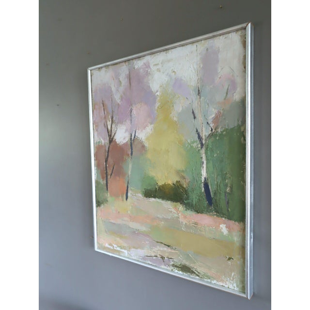Mid-Century Modern 'Pastel Grove' Vintage Original Landscape Oil Painting, Framed For Sale - Image 6 of 14