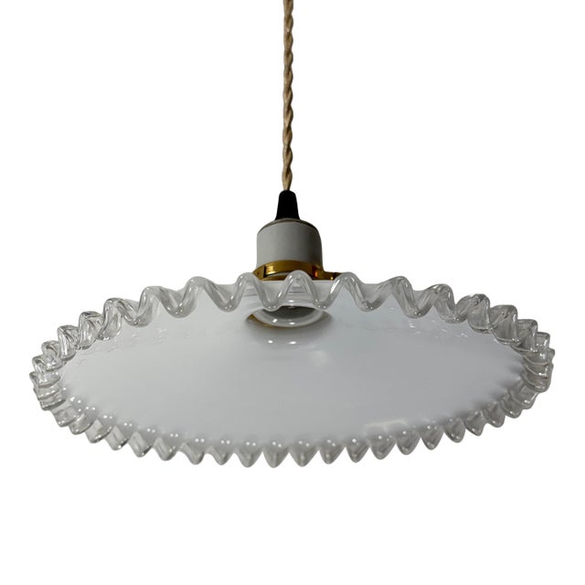 French White Opaline Glass “Frill” Pendant Light, 1930s For Sale
