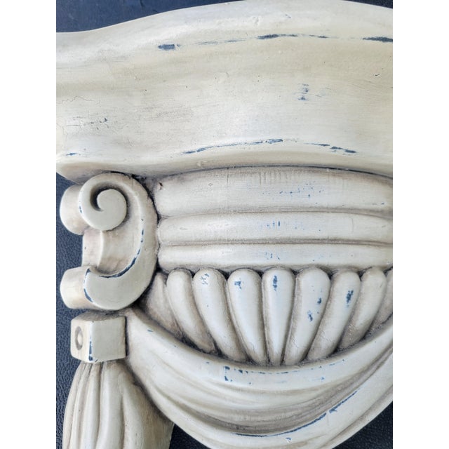 Wood Vintage Wood Carved Draped Neoclassical Off White Classic Wall Brackets Shelves- A Pair For Sale - Image 7 of 9
