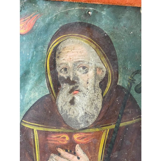 Antique 18th Century Mexican Retablo Saint Francis Icon Religious Painting Tin For Sale - Image 11 of 11