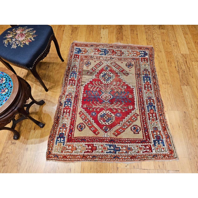 19th Century Handwoven Anatolian Village Area Rug, Wool, Vegetable Dyed' 4' x 5' For Sale - Image 11 of 18