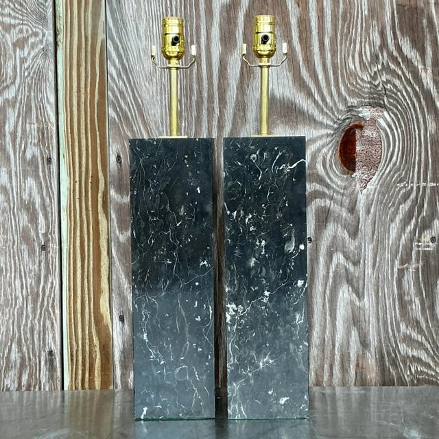 Enhance your space with elegance using the Vintage Boho Solid Black Marble Lamps - A Pair. These exquisite lamps feature...