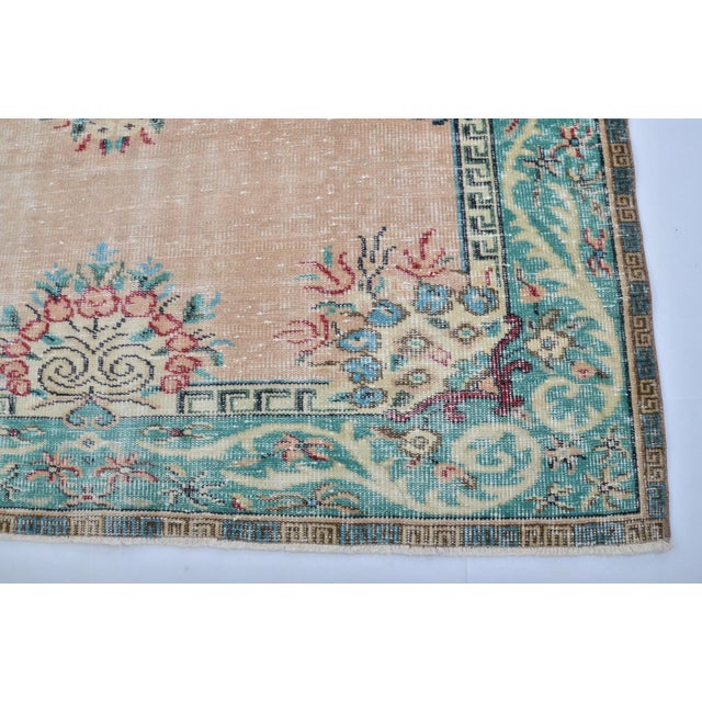 1960s Vintage Turkish Orange & Green Anatolian Large Carpet For Sale - Image 9 of 11