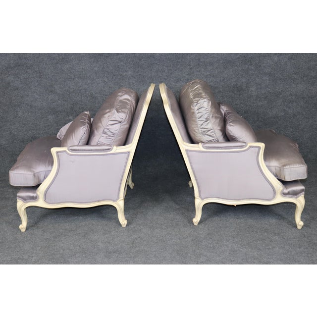 Century Furniture Pair Louis XV Style Oversized Creme Painted and Upholstered Bergère Chairs For Sale - Image 4 of 9