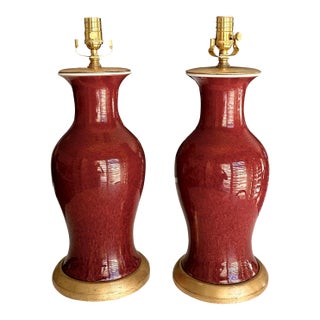 Pair 19th Century Chinese Flambe Oxblood Porcelain Table Lamps For Sale