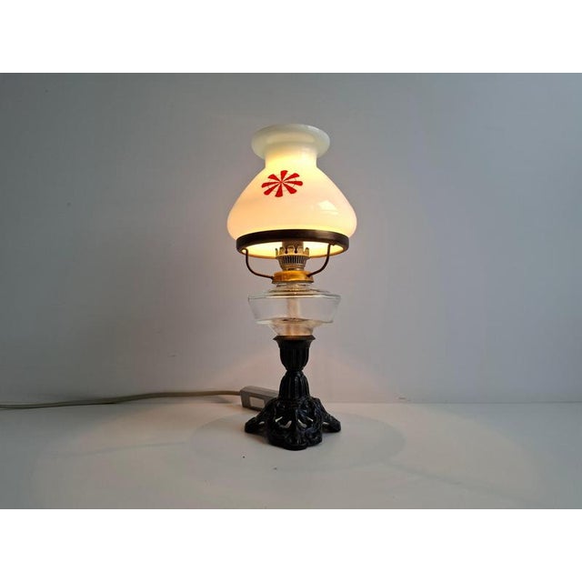 Oil Lamp Style Table Lamp in Milk Glass, Former Czechoslovakia, 1960s For Sale - Image 3 of 15