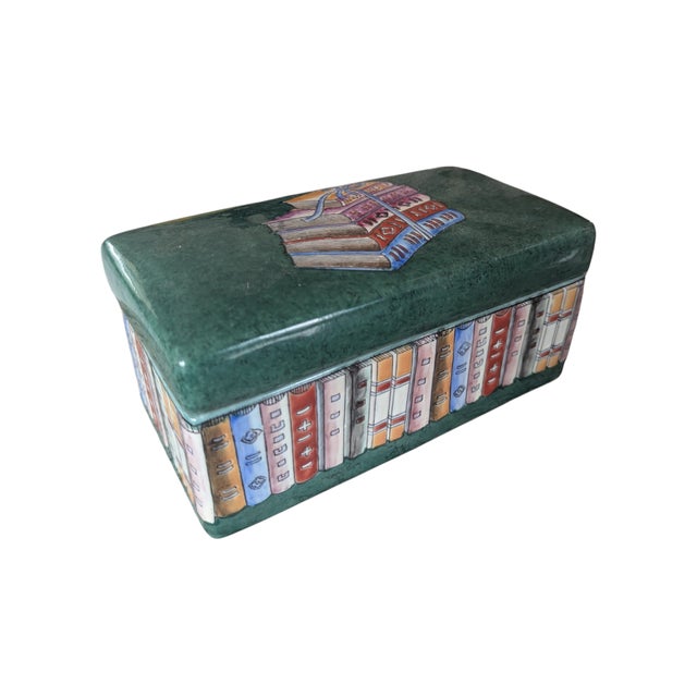 Green Vintage Maitland Smith Style Stacked Book Ceramic Keep All Boxes- A Pair For Sale - Image 8 of 17