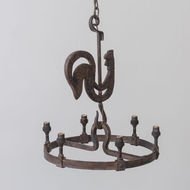 1950s Wrought Iron Rooster Chandelier by Jean Touret for Atelier Marolles For Sale - Image 9 of 14