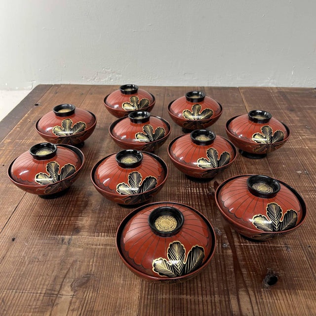 Shōwa Period Wajima-Nuri Owan Serving Bowls, Japan, 1970s, Set of 10 For Sale - Image 10 of 18