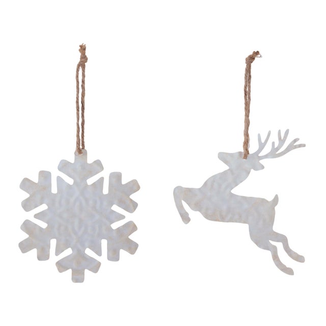 Celebrate the season with rustic charm using this set of 12 snowflake and deer ornaments. Crafted from sturdy metal with...
