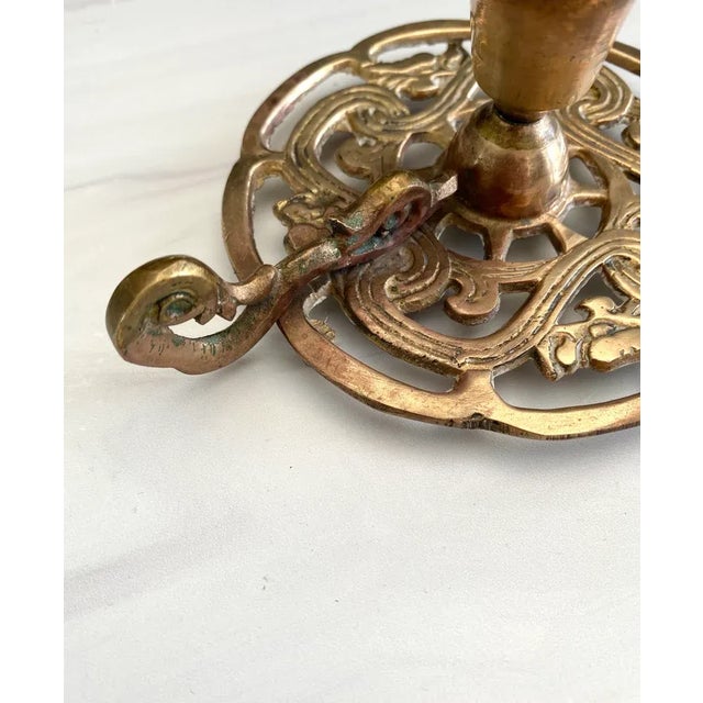 1970s Vintage Brass Candlestick Holder For Sale - Image 4 of 7