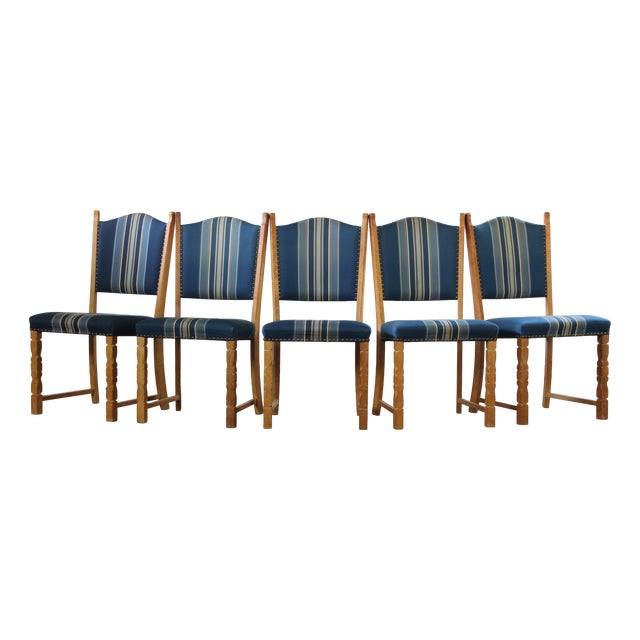 Mid-Century Modern Danish Oak Dining Chairs in the style of Henning Kjærnulf, 1960, Set of 5 For Sale