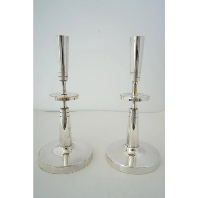 Mid-Century Modern Silverplate Candlesticks Tommi Parzinger - A Pair For Sale - Image 3 of 17