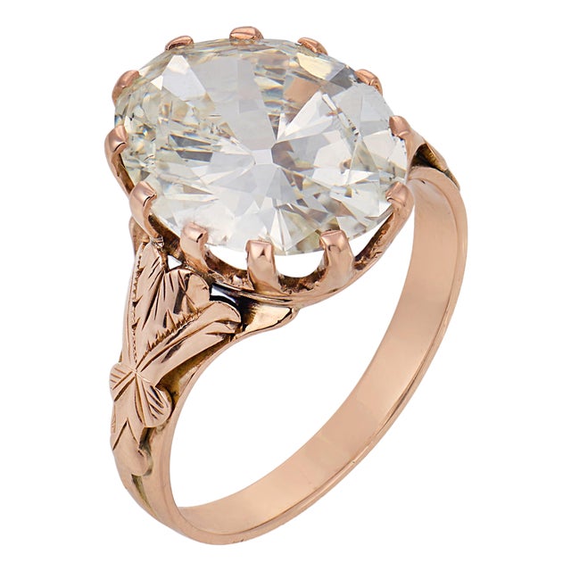 Early 20th Century Victorian Gia 4.06 Carat Oval Cut Diamond 12k Rose Gold Engagement Ring, Size 5.5 For Sale