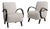 Mid 20th Century Jindřich Halabala Cream Wood Pair of Club Chairs For Sale