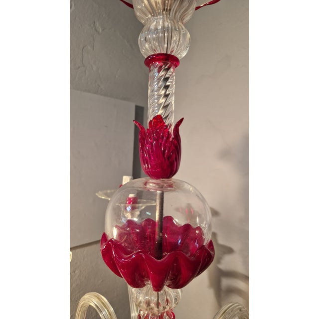 Chandelier in Transparent and Ruby ​​red Glass in Galliano and Murano Iron For Sale - Image 17 of 18