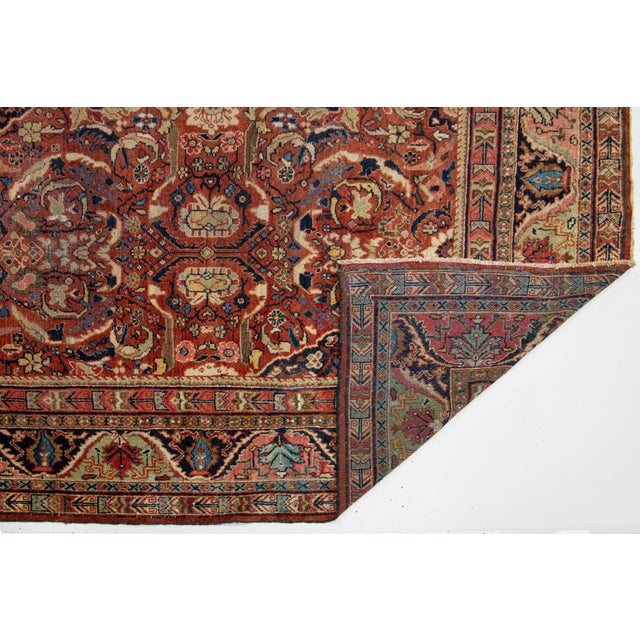 11 X 17 Floral Designed Antique Persian Mahal Wool Rug in Red For Sale - Image 4 of 10
