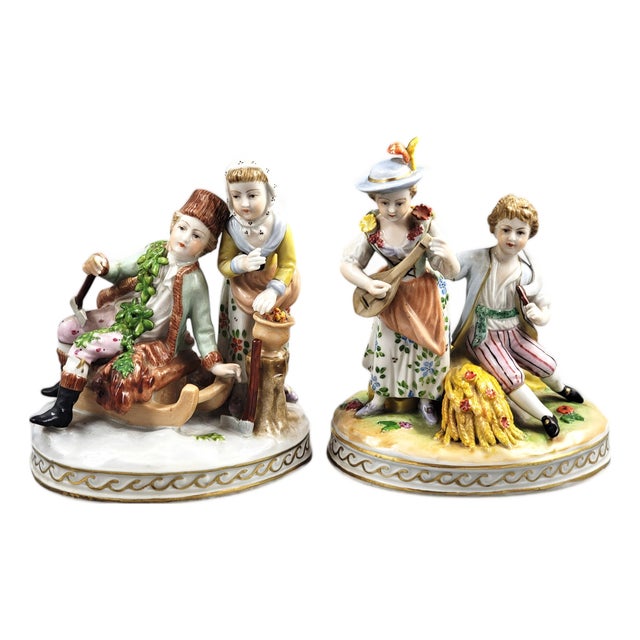 Porcelain Allegories for Summer and Winter, Four Seasons Series by Carl Thieme, Potschappel, 1902, Set of 2 For Sale