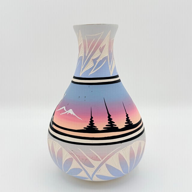 Rustic Vintage Signed Steve Navajo Southwestern Desert Sunset Pottery Vase For Sale - Image 3 of 9