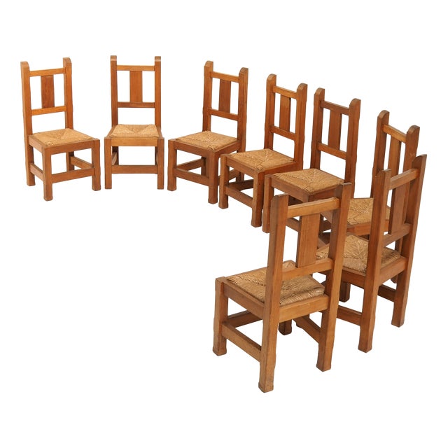 Handmade Oak Chairs, 1970s, Set of 8 For Sale