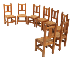 Handmade Oak Chairs, 1970s, Set of 8