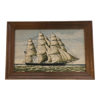 Mid-Century Linen Tall Ship Print For Sale