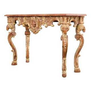 Italian Baroque Style Marble Top Console Table For Sale