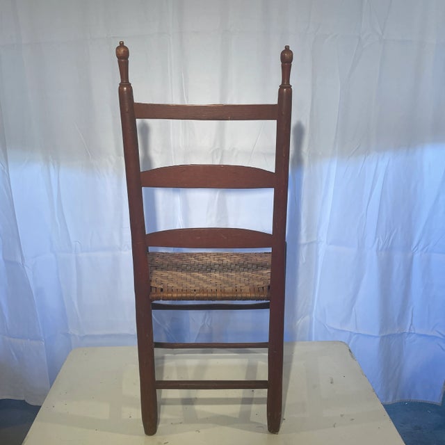 Early American Red Painted Cane Seat Ladder Back Chair For Sale - Image 4 of 12