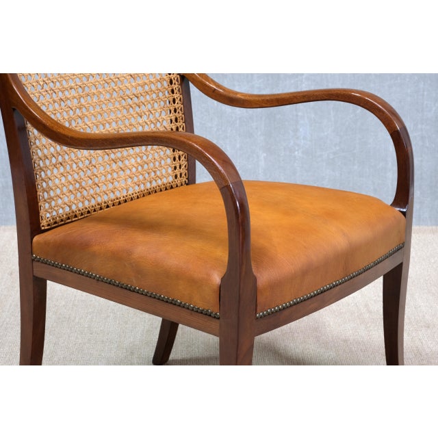 Brown Armchairs in Mahogany, Cane, and Leather from Frits Henningsen, Denmark, 1931, Set of 2 For Sale - Image 8 of 16