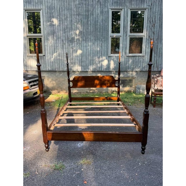 Vintage Stickley federal style 4 poster queen size bed frame . Solid wood frame with dark stained finish , sturdy and...