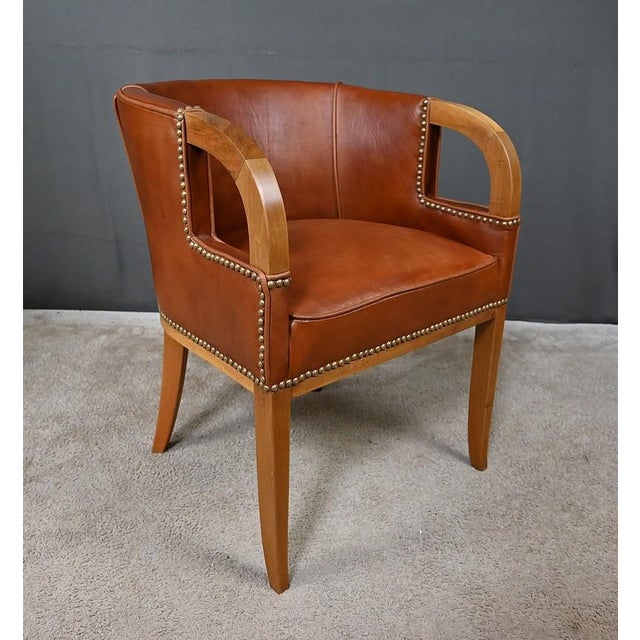 Vintage Art Deco Chairs in Walnut and Leather, 1940, Set of 4 For Sale - Image 13 of 18