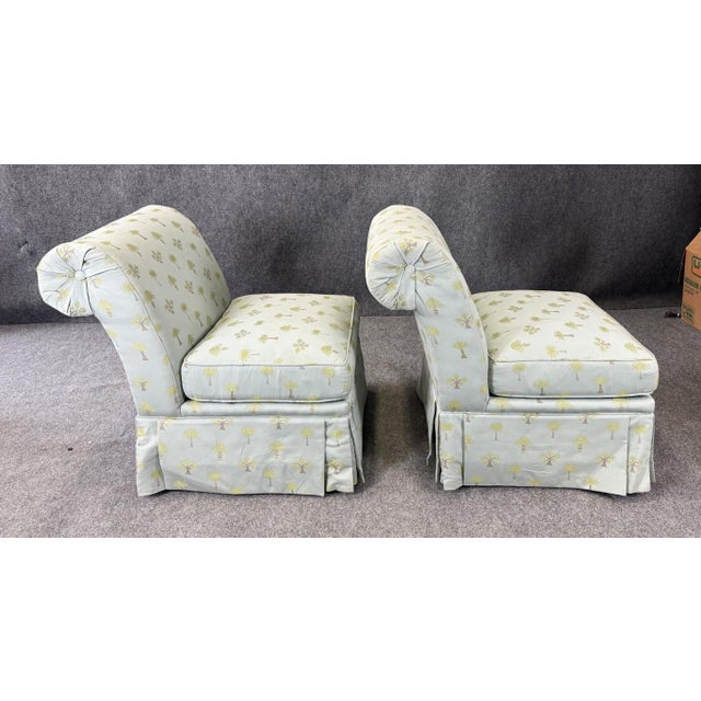 Pair of Calico Corners High-Quality Rolled Back Slipper Chairs For Sale In Raleigh - Image 6 of 15