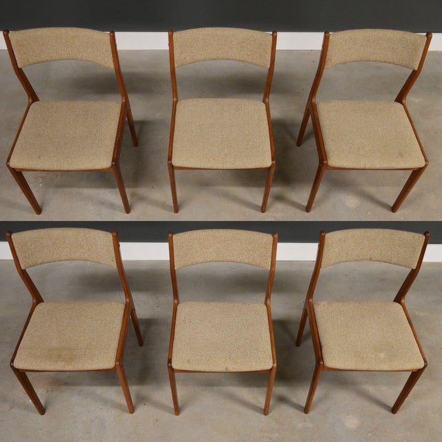 1970s Danish Style Modern Teak Beige Dining Chairs - Set of 6 For Sale - Image 4 of 10