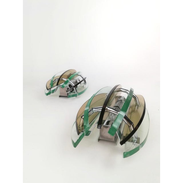 Wall Sconces in Colored Glass and Chrome from Veca, Italy, 1970s, Set of 2 For Sale - Image 3 of 18
